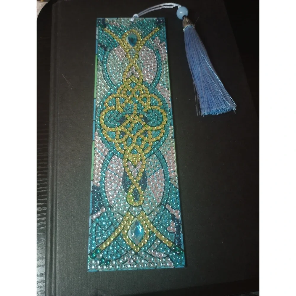 Handmade Diamond Painting Bookmark Blue Celtic Knot Tassel Acrylic 7.75